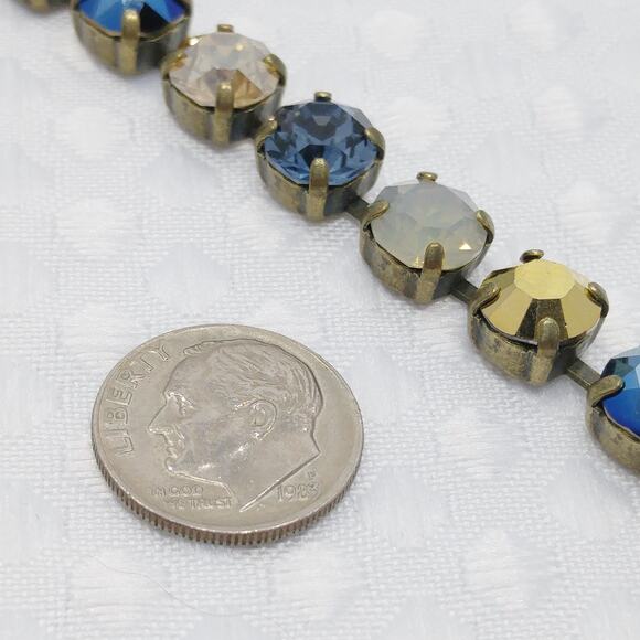 Vintage Blue Gold Crystal Rhinestone Bracelet, Prong Set, 1990s Jewelry - Picture 9 of 10